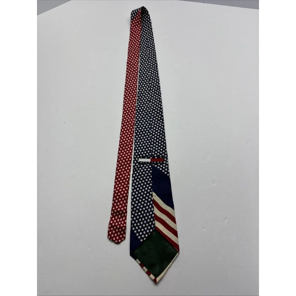 Vtg Tommy Hilfiger Necktie Stars Stripes Motorcycle Americana 100% Silk Made USA